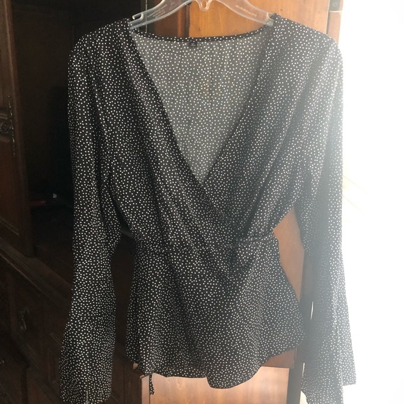 Tops - Polka Dot Wrap Top with Bell Sleeves, NWOT